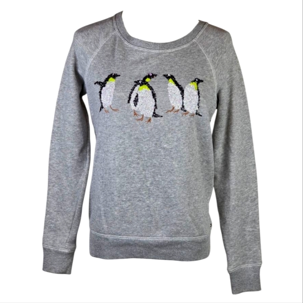 American Eagle Sequin Penguin Grey Sweatshirt XS Cute Cozy Winter Pullover